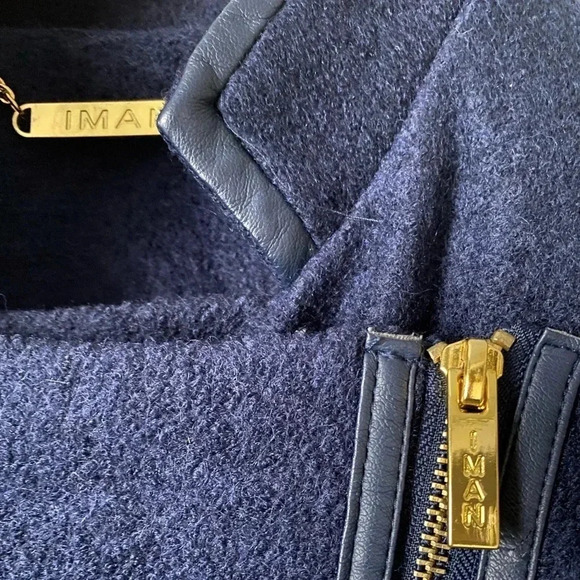 IMAN Women Platinum Rock The Runaway Transformer Wool Blend Navy Coat Size Small - Picture 10 of 15